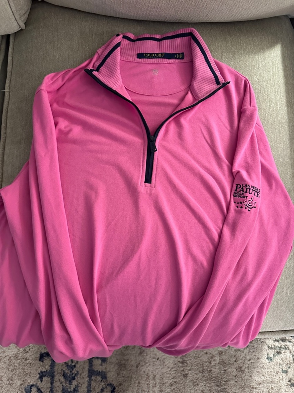 Ralph Lauren Pink Quarter-Zip Pullover with Navy Trim